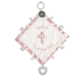 DEMDACO Jesus Loves me Activity Blankie Pink Teether Lovie Stroller Blanket NWT